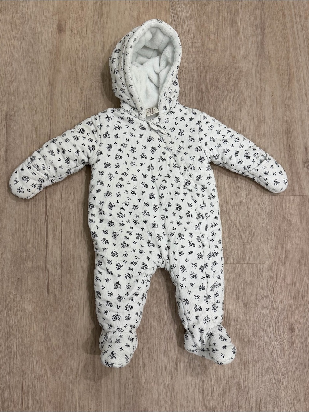 First Wish White Corduroy Floral Snowsuit | 9-12 M